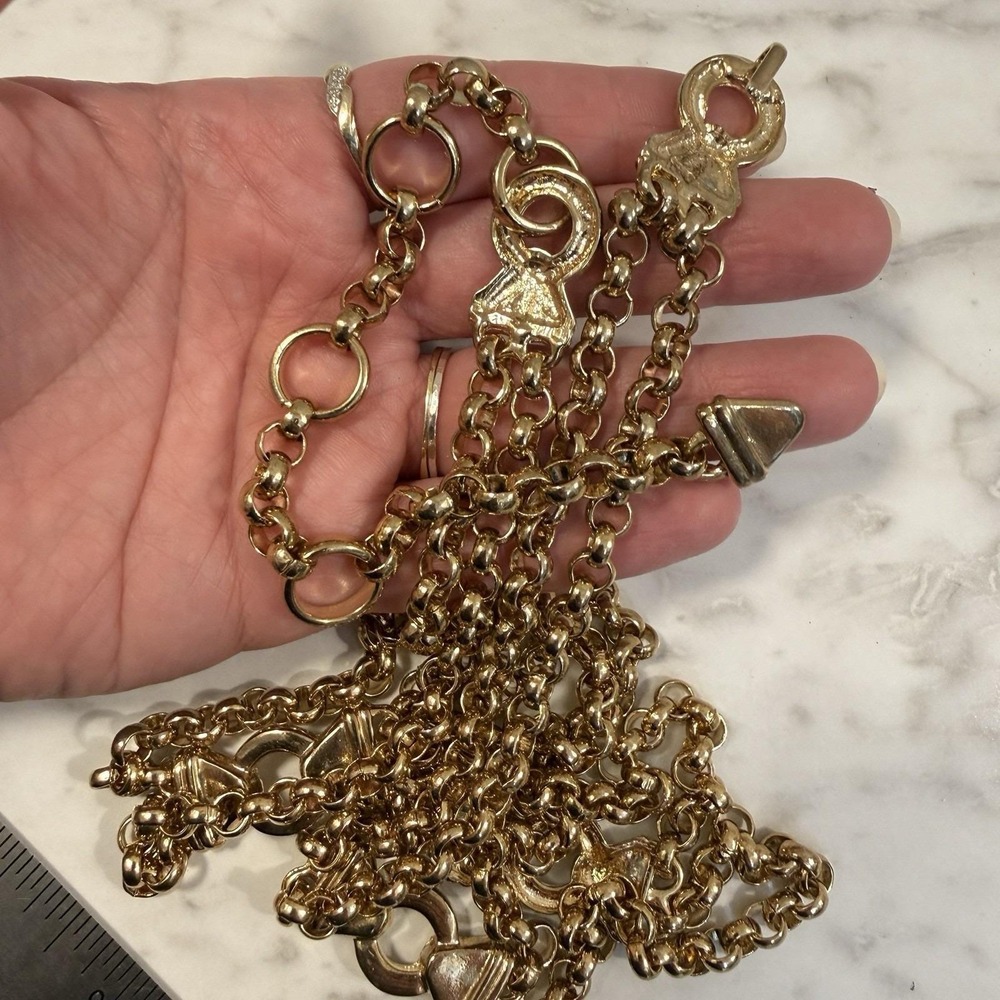 Vintage 35" Chunky Double Strand Rings Gold Tone Chain Fashion Belt Runway - Picture 9 of 12
